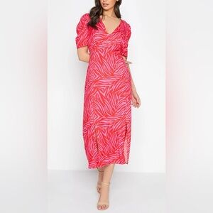 NWT LTS |‎ Long Tall Sally Bright Pink Zebra Print Midi Tea Dress Size 8 Tall